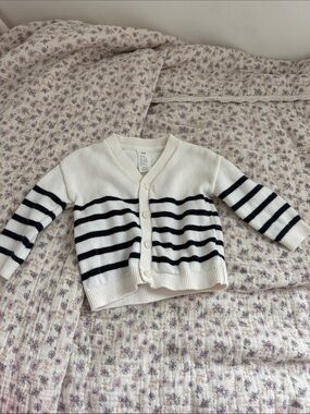 H&M Cream and Black Striped Baby Cardigan